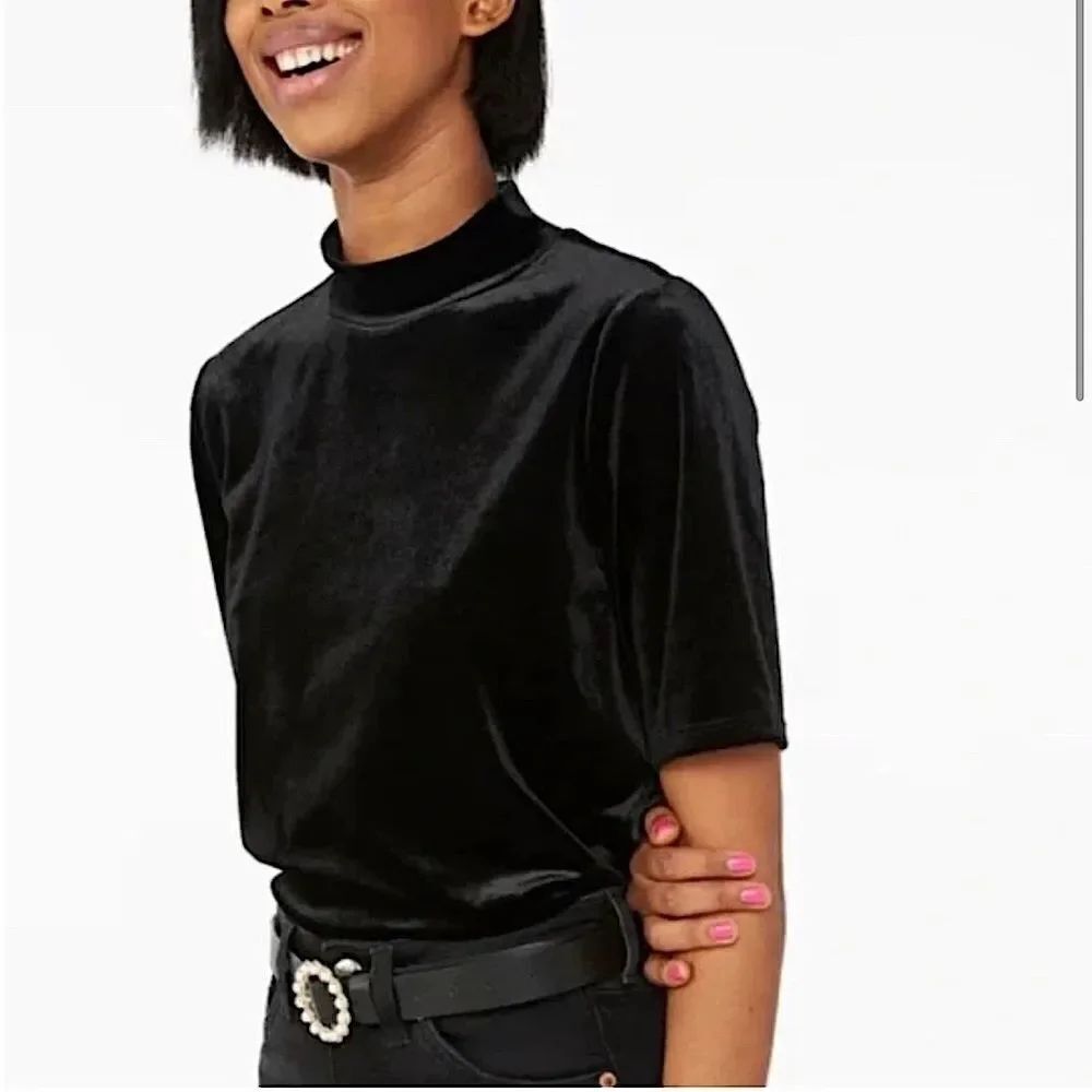 Madewell Velvet Mockneck Tee top blouse Black romantic, goth oversized boho XS